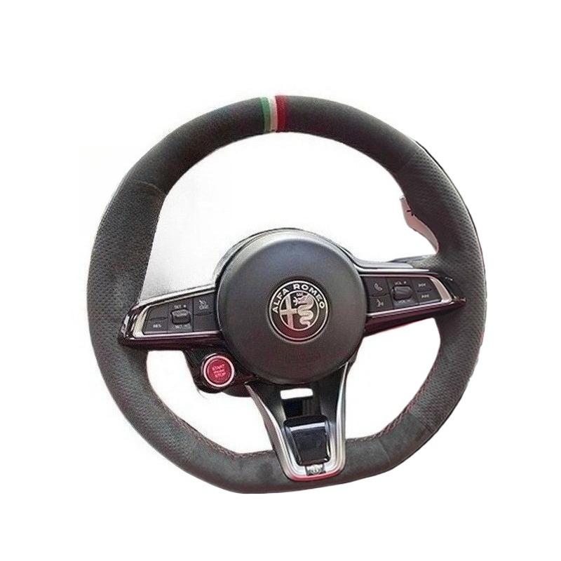 For Alfa Romeo ReQHub Caps For Alfa Romeo Giulia Stelvio 2020-2022 Hand-stitched High-quality Non-slip Suede Car Steering Wheel Cover