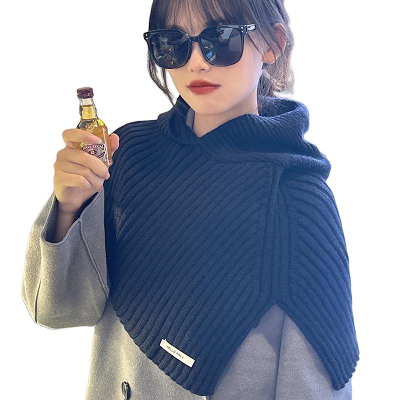 Warm Knit Hooded Shawl: Autumn/Winter Windproof Wool Pullover Hat