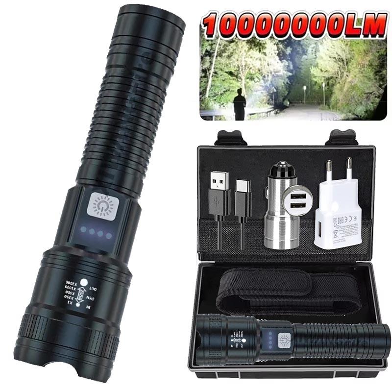 Portable Performance Telescopic Zoom Flashlight With Battery Smart Display Super Bright Rechargeable Torch For Camping Fishing