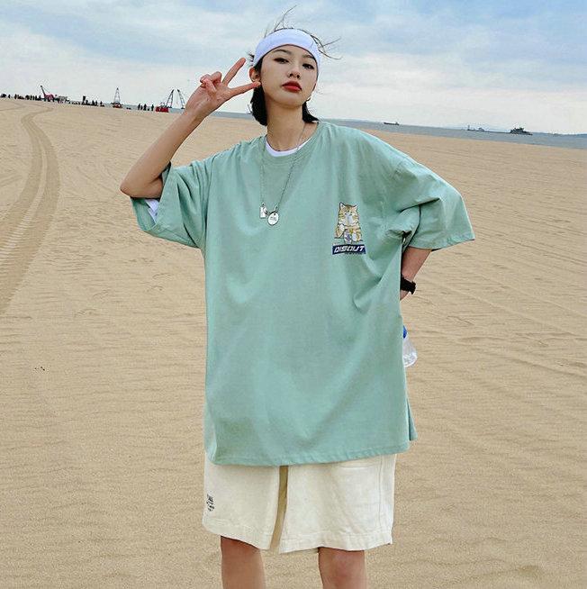 Streetwear Summer Cotton Women's T-shirt Short Sleeve Casual Harajuku Cartoon Printing Oversized T Shirts For Girls