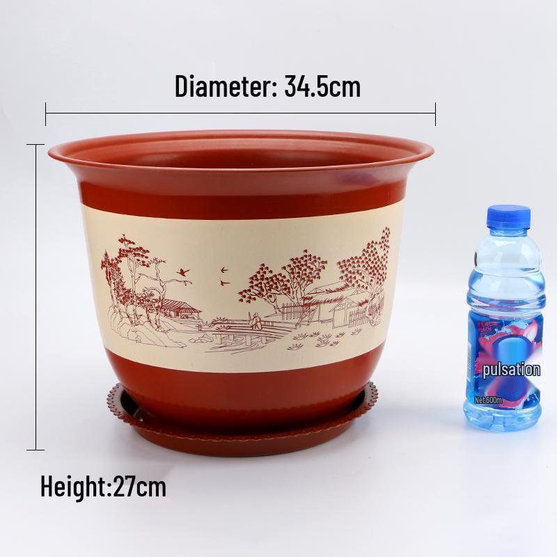 Vaso Fioriera Grande Resistente in Resina con Sottovaso - Aspetto Ceramica Fatto a Mano per Balcone o Scrivania