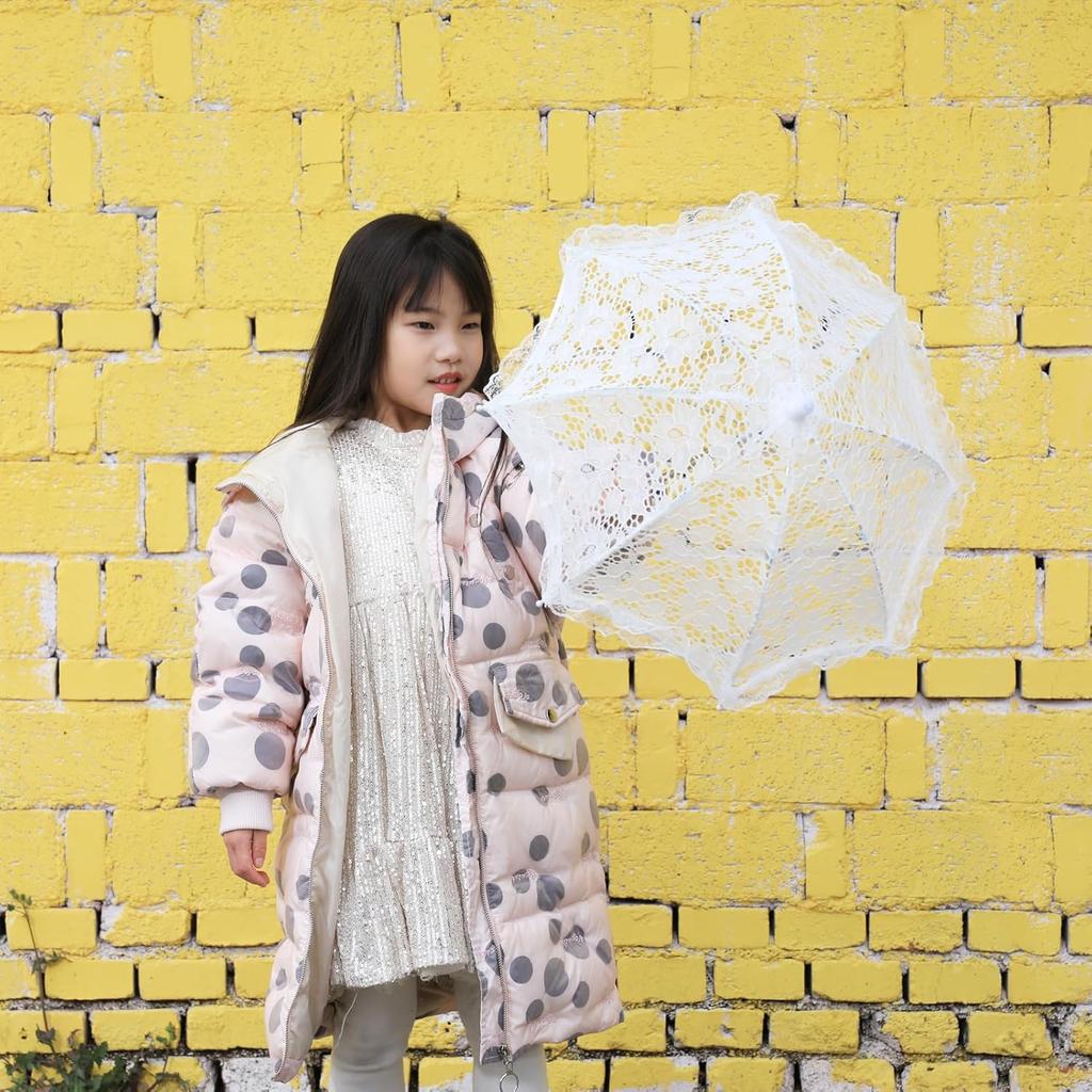 Mini White Lace Umbrella, 16.5x18 Inch Vintage Bridal Lace Decorative Umbrella for Tea Party, Small Photography Prop, Craft Umbrella for Kids,