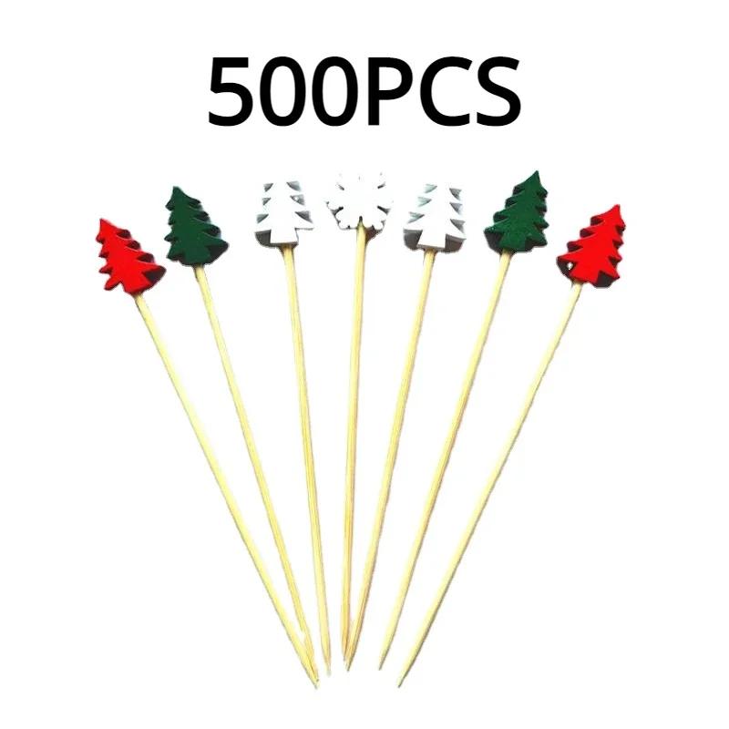 50 Stück/Set Weihnachten Fruchtspieße Einweg Bambusspieße Schneeflocke Weihnachtsbaum Elch Weihnachtsmann Schneemann Spieße Weihnachtsdekoration