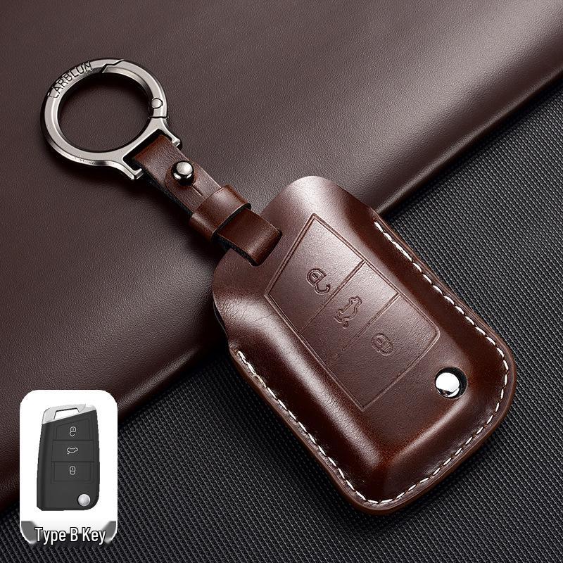Leather Key Case for Volkswagen Models: T-Cross, Lavida, Lamando, Bora, Tiguan, Sagitar, Polo, Magotan, Passat, Tharu