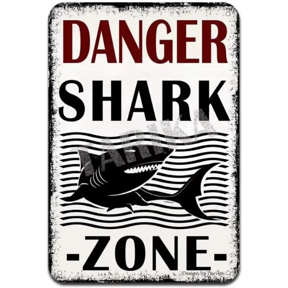 Retro Shark Warning Metal Sign Painted Plaque Perfect for Courtyard Manhole Swimming Pool and Wall Mural Decor