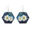 Eco-Friendly Wooden Earrings, Personalized Geometric Hexagonal Chrysanthemum Earrings