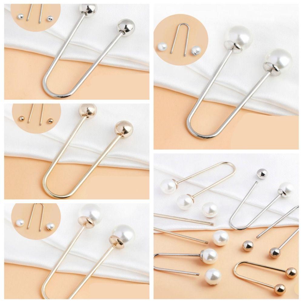 

Pearl U-shaped Double Head Brooch Removable Personalities Skirts Decor silver-a
