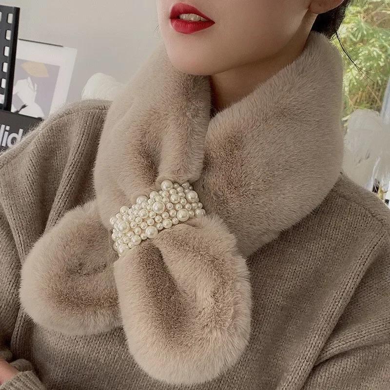 Women Winter Faux Rabbit Fur Scarf Warm Soft Neck Warmer Korean Style Collar Cozy Neck Shawl for Autumn Winter Fashion Accessory