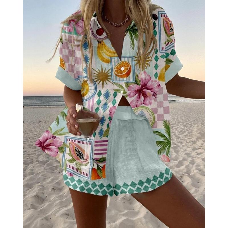 Popular Two-piece Set 1116 Summer Personality Bright Digital 1D Printing Women's Casual Suit
