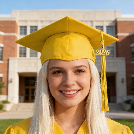 Studentmössa 2026 Examenshatt Slät Yta Fyrkantig Krona Design Examenshatt med Guldtofs Årsinredning