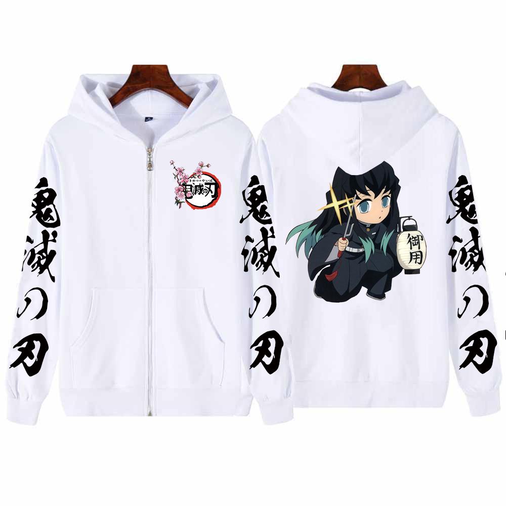 

Аниме Tokitou Muichirou Demon Slayer толстовки на молнии для мужчин и женщин Kawaii большие удобные модные осенние теплые толстовки на молнии 4XL белый