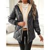 Women's Winter European American Style Loose Thickened Warm Quilted Diamond Pattern Hooded Puffer Coat