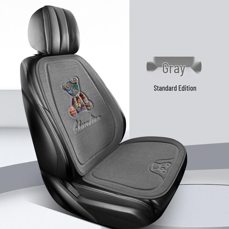 Cartoon Bear Jacquard Linen Car Seat Cushion - Breathable, Universal Fit