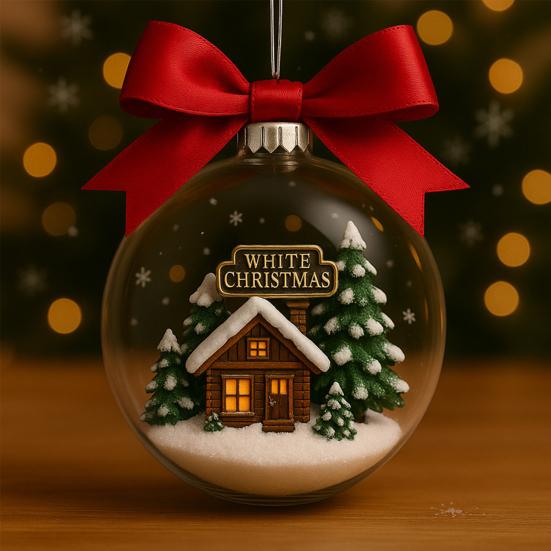 Christmas Snow Ball Ornaments Vintage Sewing Machine/Village Scene/Big Foot Xmas Tree Ornaments Winter Clear