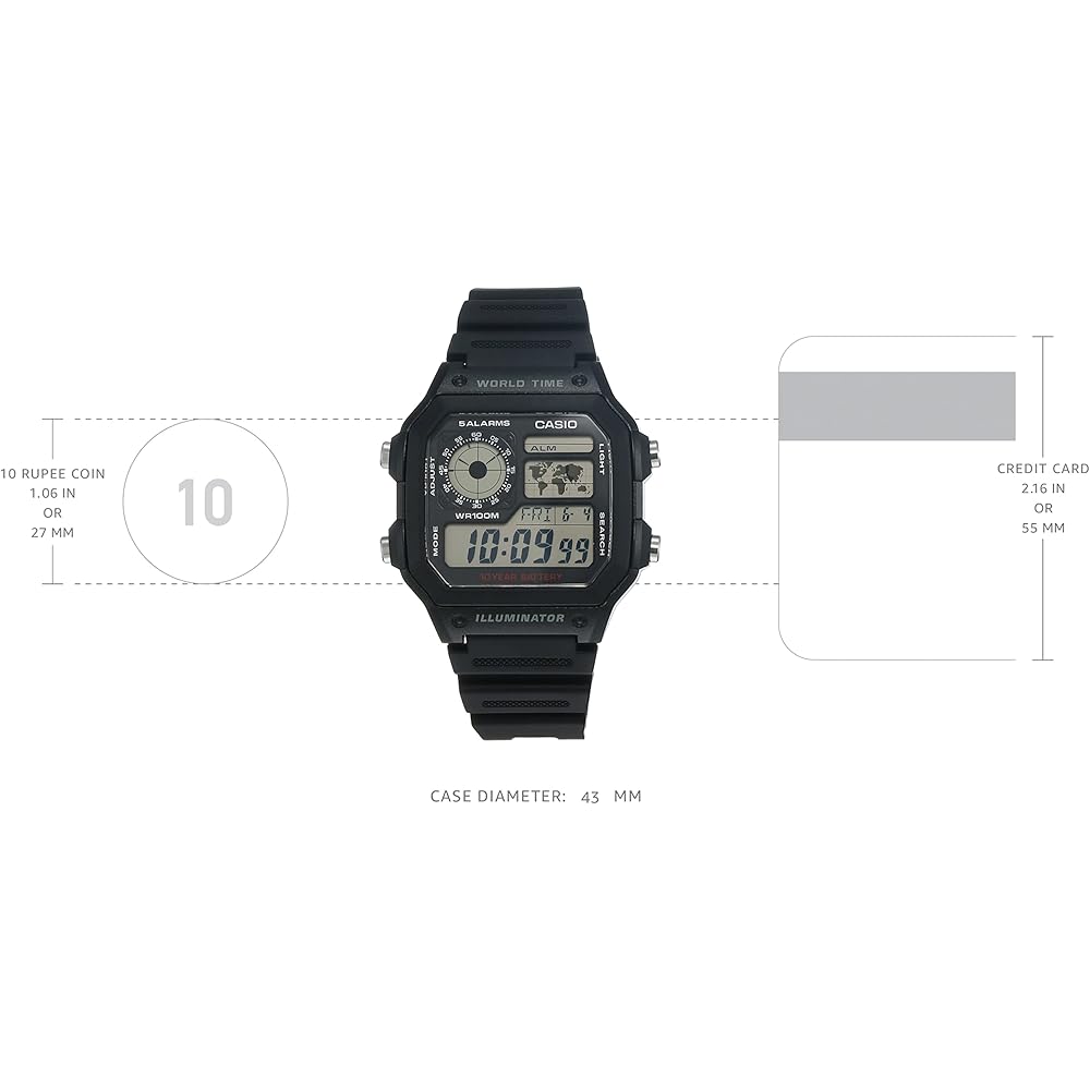 Casio AE-1200WH-1A Men's Digital Watch Black Color Overseas Model