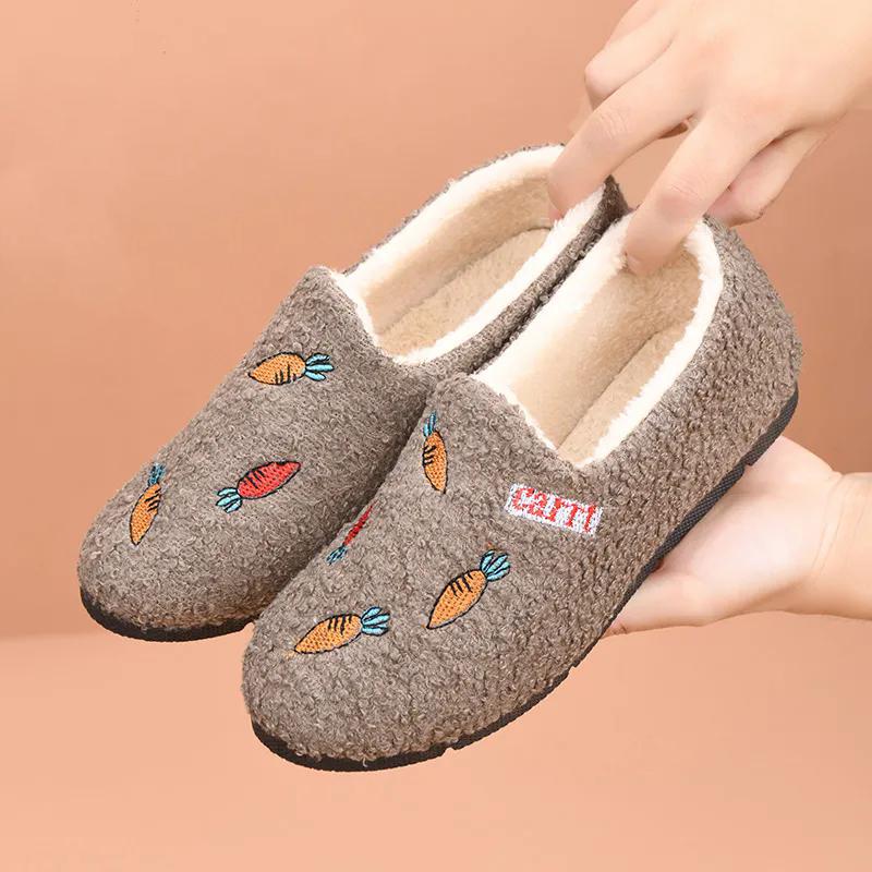 

WTEMPO Вышивка Легкие Осенние Зимние Большие Размеры Повседневные Однотонные Женские Теплые Утепленные Плюшевые Туфли Слипоны 40 кофейный