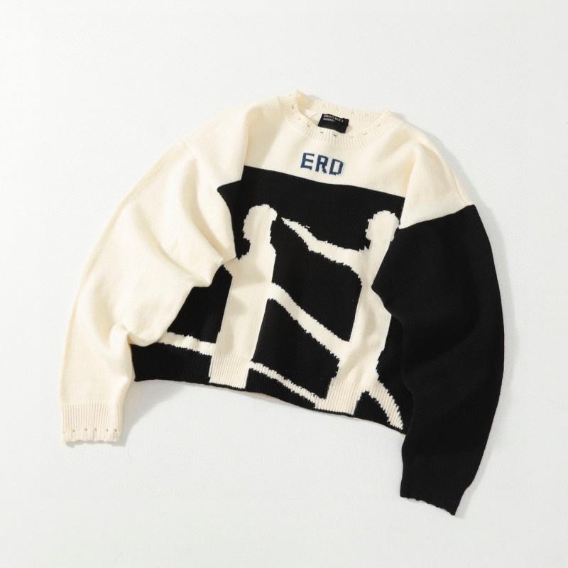 Street Style Knit Sweater Teens Loose Fit Long Sleeve Winter Warmth Printed Details