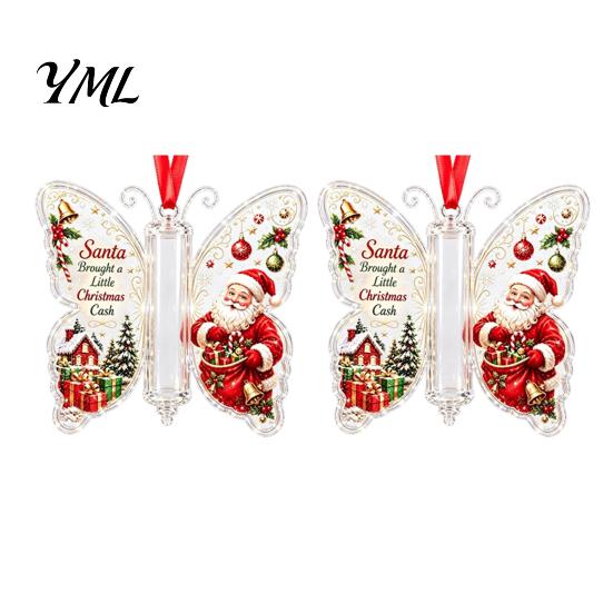 Weihnachtsparty-Zubehör Schmetterling Bargeldgeschenk-Ornament, Geldhalter Hängende Dekoration mit Geschenken für Familie Freunde Festlicher Druck, Acrylbaum