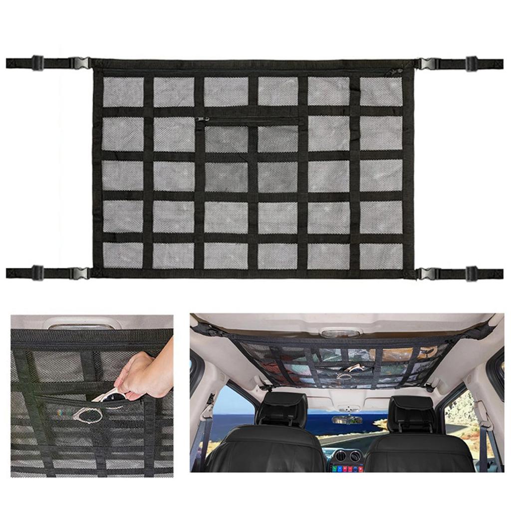 Car Ceiling Cargo Net Upgrade Pocket Strengthen Load-Bearing Droop Less Double-Layer Mesh Roof Storage Organizer For Car Truck