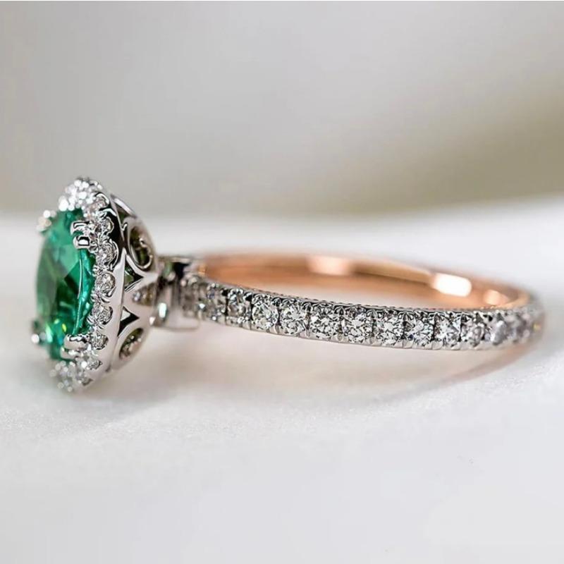 New Versatile Zircon Ladies Ring, Two-Tone Emerald Ring