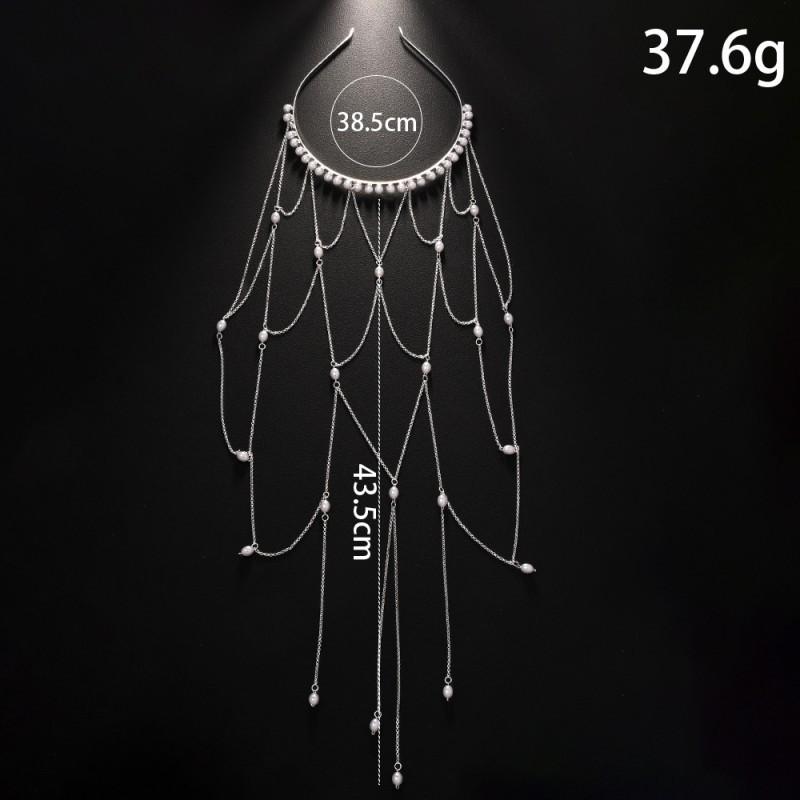 Exploiting Fire Pearl Tassel Headband High-end Ins Style Bride Wedding Headwear Simple Niche Hair Accessories