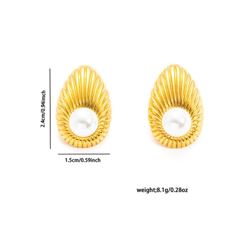 Fashion Stainless Steel Pearl Earrings For Women Geometric Irregular Metal Stud Earring Trendy Jewelry Gift