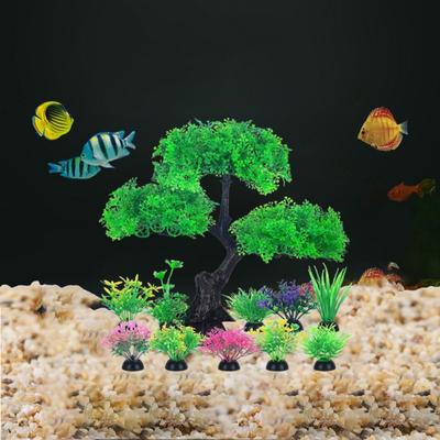 Lifelike Cherry Blossom Tree Plants Plastic Aquatic Plants Ornament  For Goldfish Betta Fish Tank