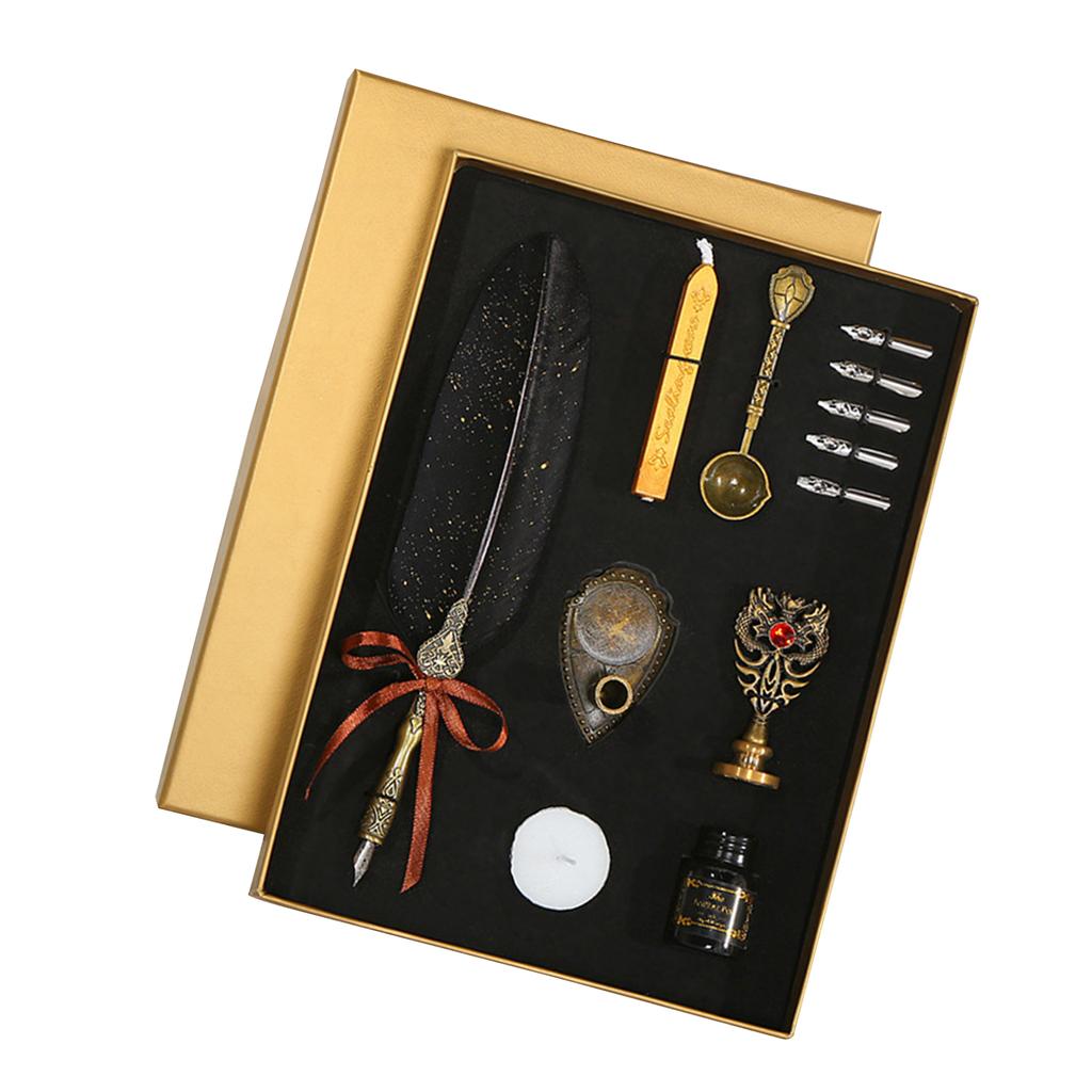 Vintage Pen and Ink Set Glittering Quill Pen Fountain Pen Calligraphy Dip Pen Writing Signature Pen With Replacement