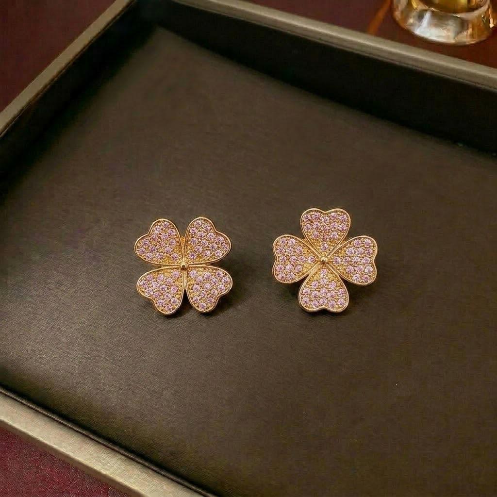 European & American Women's Zircon Flower Necklace & Rotatable Pendant Earrings Set