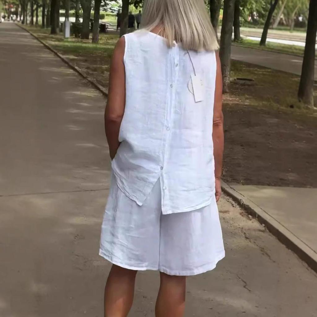 2024 Damen Baumwoll-Leinen Ärmelloses Lässiges Set - Europäischer & Amerikanischer Stil