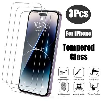 3Pcs Protective Glass For iPhone16 15 14 13 12 11 Pro Max XS XR 12 Mini Screen Protector Tempered Glass For Iphone 7 8 14 Plus Glass