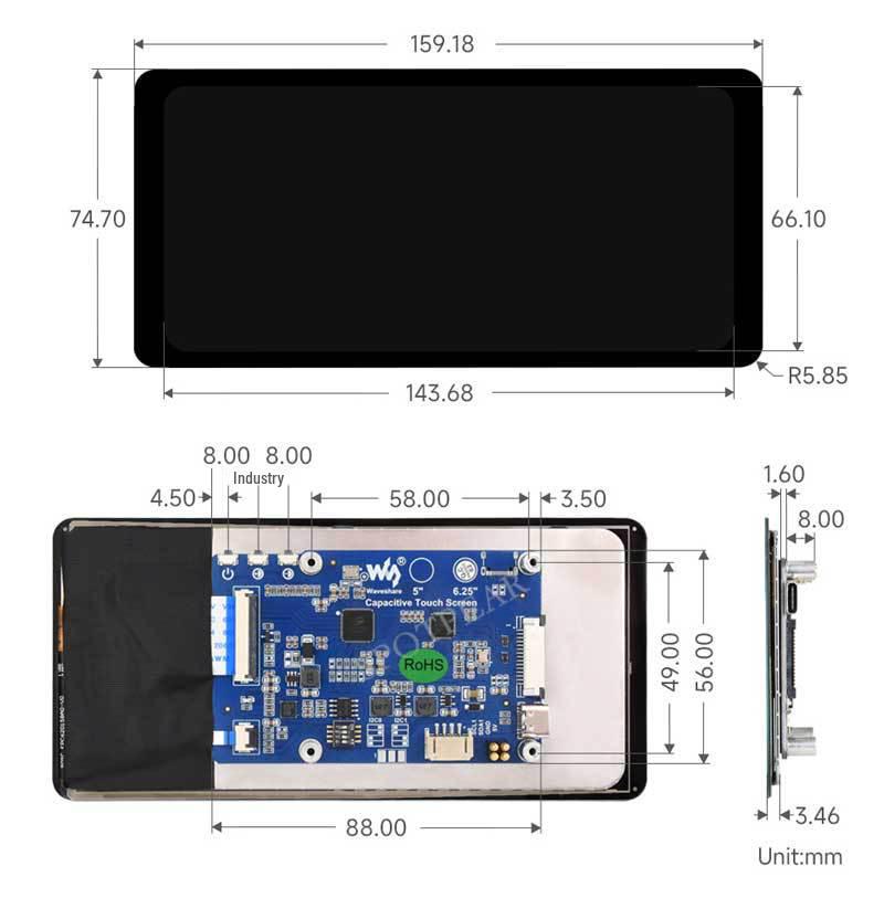 Raspberry Pi 6,25" MIPI DSI Touchscreen-Display 720x1560