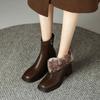 Fashion NEW Winter Boots Women Split Leather Shoes for Women Square Toe Chunky Heel Shoes Plus Size Modern Boots Black Wool Warm Boots