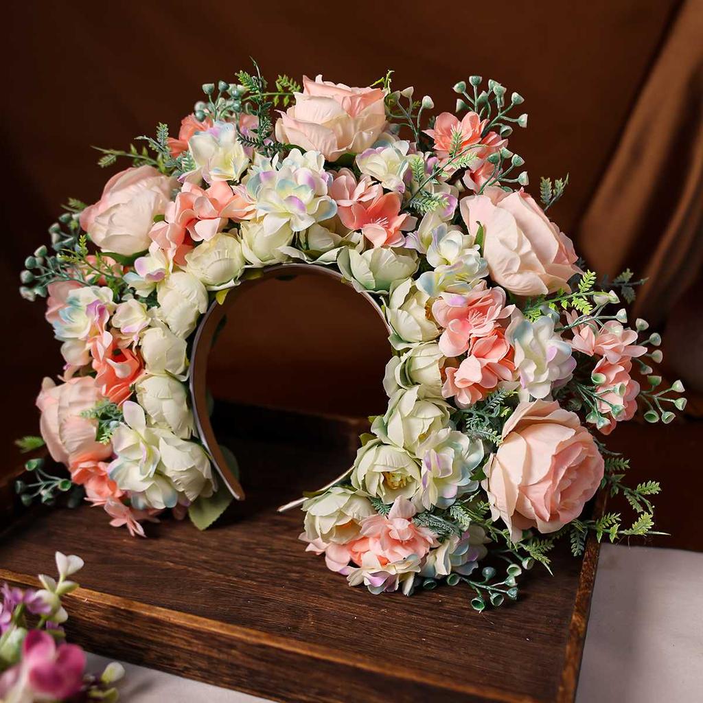 Women Head-Dress Colorful Flower Headband Hair Wreath Wedding Party Costume Headpiece for Bridal Women Fashion Hair Accessory