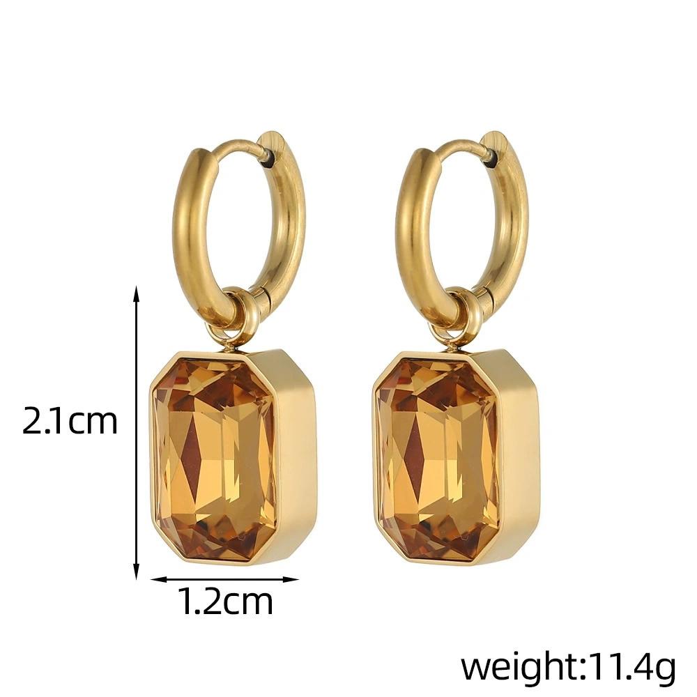 Hot Stainless Steel Geometric Square Zircon Earrings Necklace Women s Fashion High-end Retro Temperament Versatile Jewelry Gift