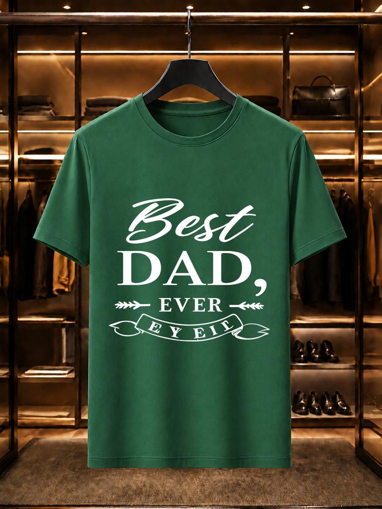 2026 New Arrival 100 Cotton Tshirt Vintage Script Best Dad Ever Banner Print Crew Neck Casual Short Sleeve