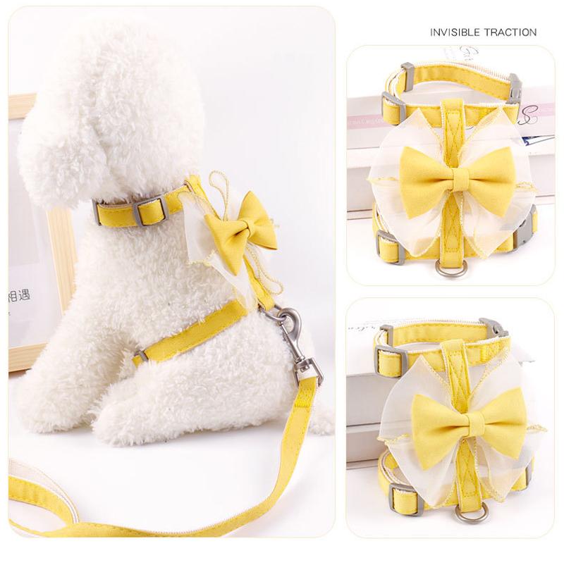 Princess Dog Cat Harness And Leash Set Lace Bowknot Pet Harness Vest Cat Accessories Adjustable Durable Puppy Collar for Walking