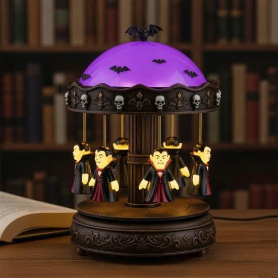 Geisterkarussell-Licht Halloween-Geisternachtlicht USB-Wiederaufladbares Gruseliges Leselicht Nachttischlampe Partydekoration
