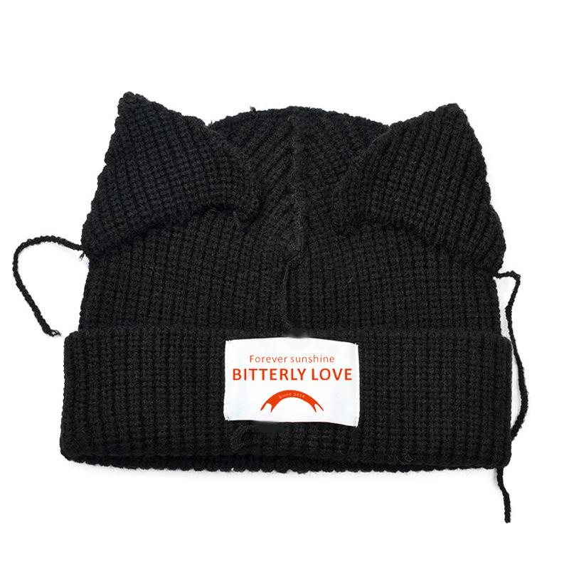 Design Personalized Cat Pig Ears Couple Knitted Wool Hat Cute Warm Autumn and Winter Hats for Men and Women