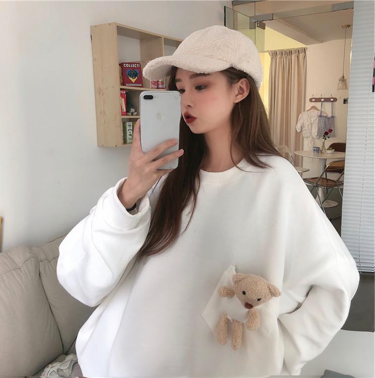 Autumn 2026 Korean Harajuku Bear Oversized Hoodie - Women's Long Sleeve Fashion