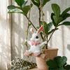 Rabbit on A Swing Ornament Durable Resin Waterproof Hanging Decor with Hemp Rope And Leaf Design Pendant for