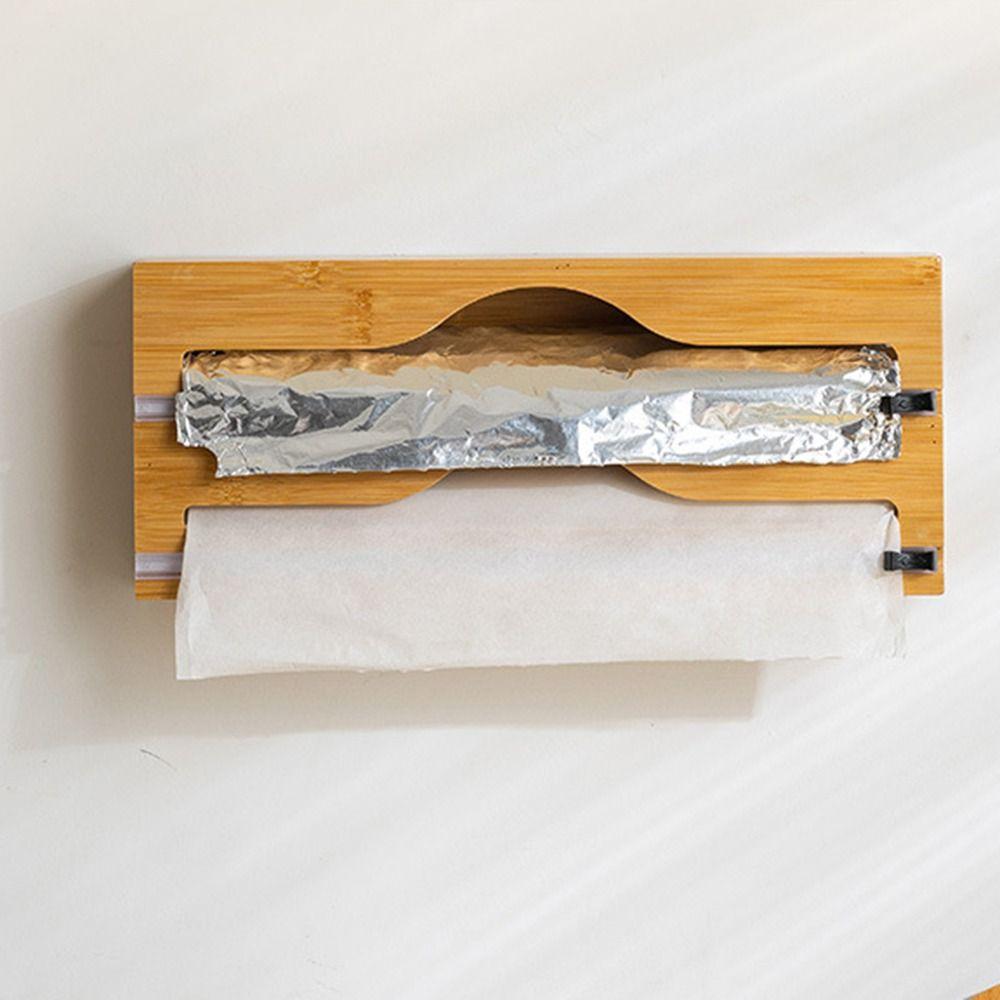 Wall Mounted Cling Film Cutter Box Bamboo Fresh Bag Cutting Holder Wrap Dispenser  Household