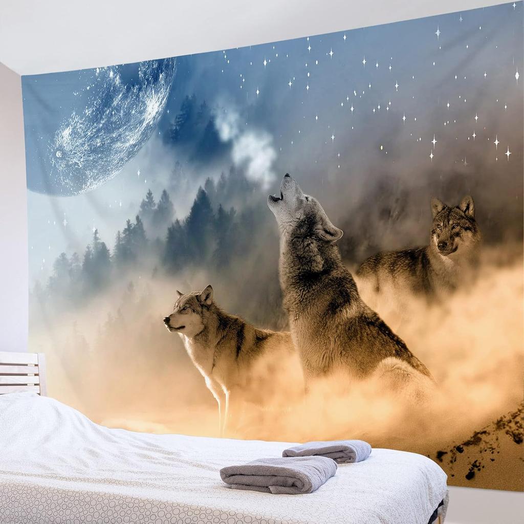 Wolf Tapestry Wall Hanging Wild Animal Wall Tapestry Wolves Howl In Snowy Tapestries Winter Snow Scene Wall Decor Blanket For