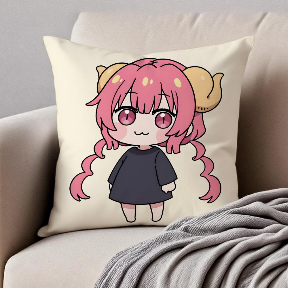 Cute Anime MMiss Kobayashis Dragon Maid Cushion Cover Pillowcase Antidustmite Invisible Zipper Short Plush Sofa Cushion