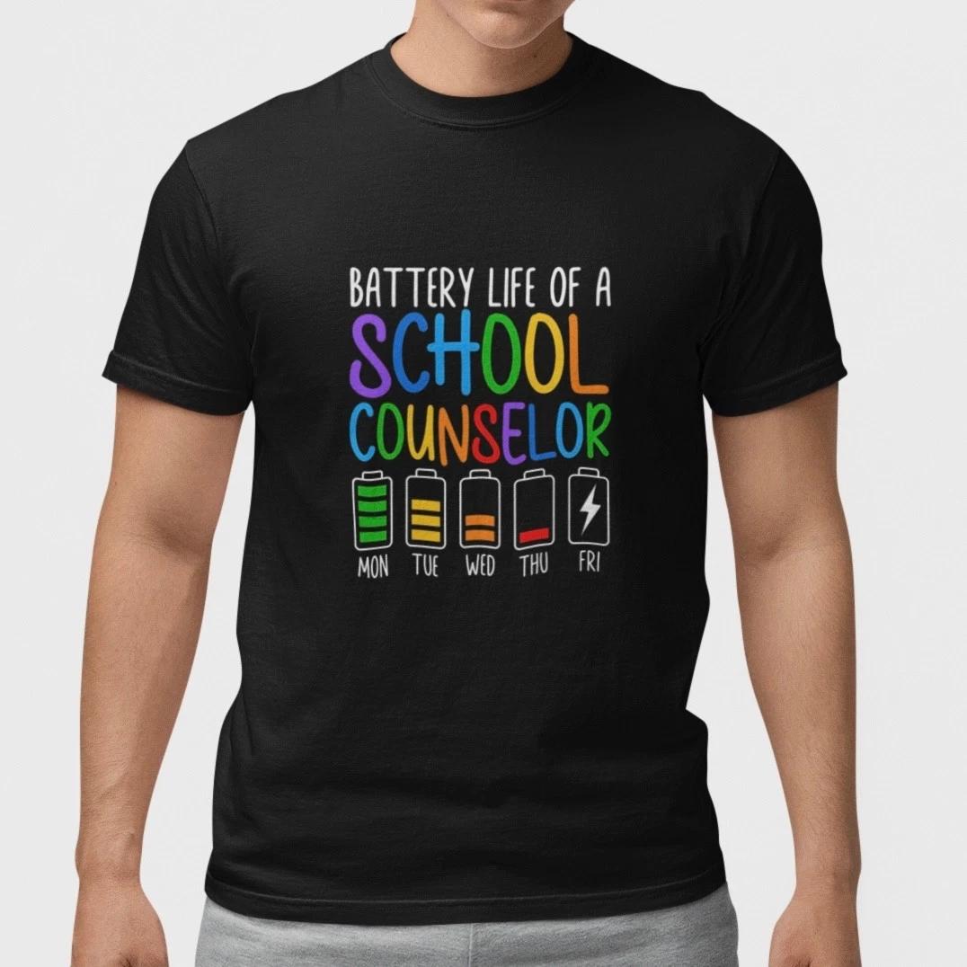 Funny School Counselor Shirt Battery Life Week Teacher Humor T-Shirt Gift M