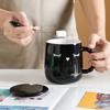 Cat ceramic cup with lid spoon high value breakfast drinking water black and white mug