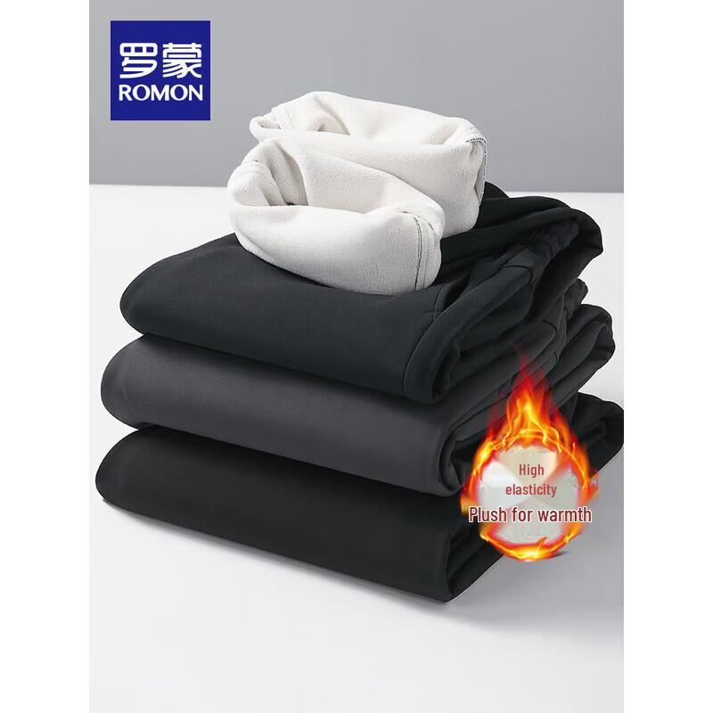 ROMON 2025 Men's Warm Elastic Waist Straight-Leg Business Casual Pants