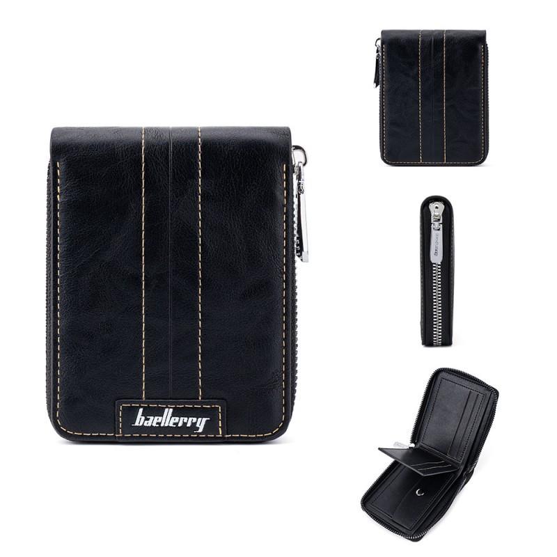 New Style Wallet Men Short Cross-border Retro Business Anti-theft Brush Zipper Loose Change Bag Trend 12X10X2 чёрный