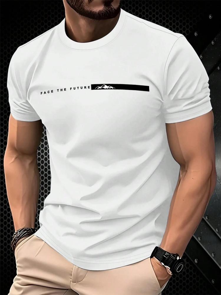Sommer Herren Einfaches T-Shirt mit Buchstabenmuster Aufdruck Lässiges Sportliches Lockeres Rundhals Oberteil City Time Täglich Vielseitig Kurzärmelige Kleidung