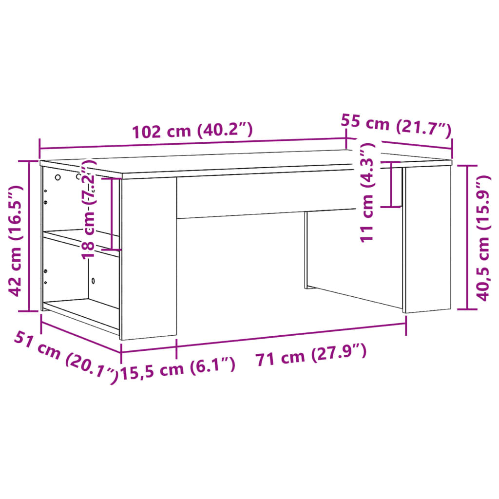 Coffee Table Gray Sonoma 102 x 55 x 42 cm Particleboard